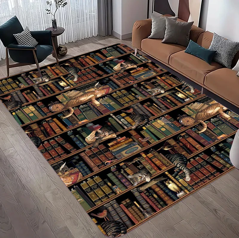 Commercial Book Printing Machines - Stacked Book Print Non-Slip Area Rug,